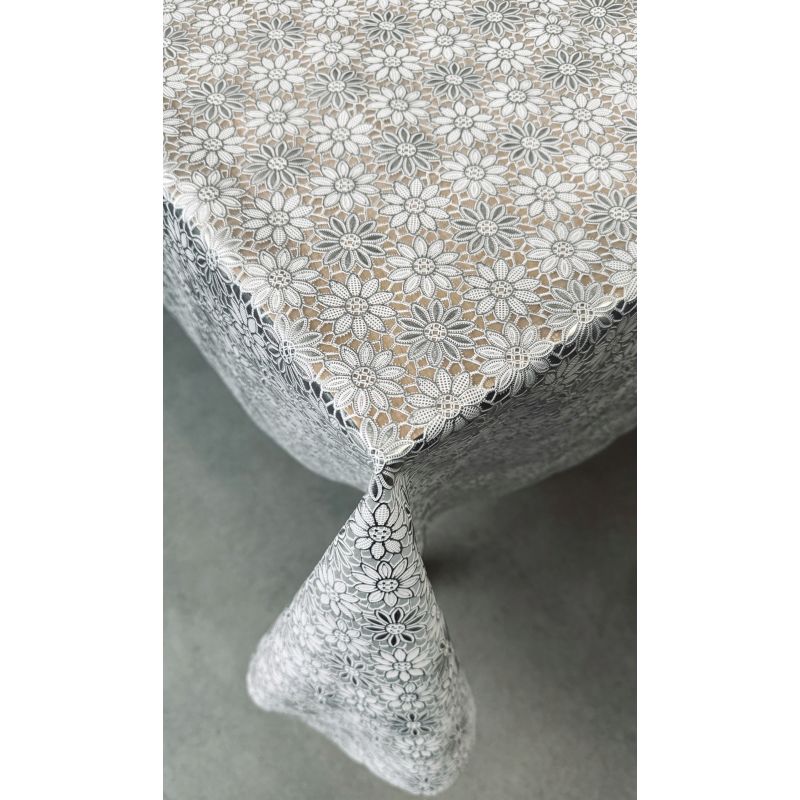 CERATA koronkowa OBRUS KORONKA KWIATKI SREBRNE BIAŁE na wymiar