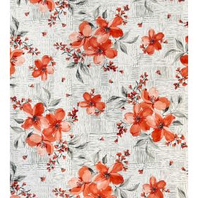 OBRUS CERATA GRUBA NA METRY WYMIAR KWIATY CZERWONE NA SZAREJ KRATCE