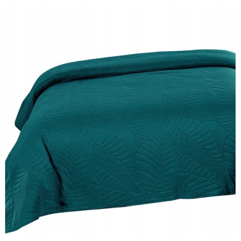 Narzuta na łóżko Nicole 200x220cm Tłoczona Liście BUTELKOWA ZIELEŃ Zielona