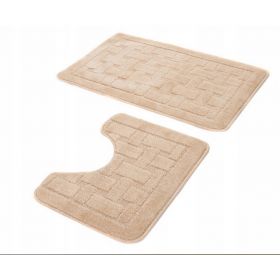 Turecki komplet łazienkowy BEŻ dywanik 2cz beżowy