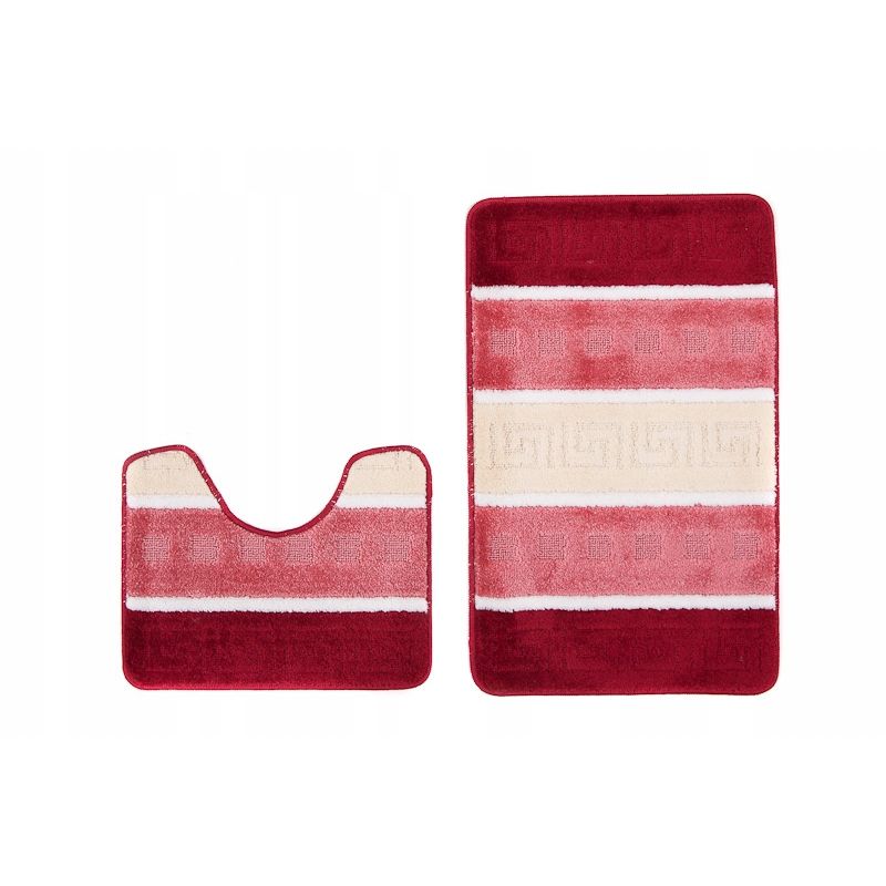 Turecki komplet łazienkowy dywanik 2 częściowy czerwone pasy