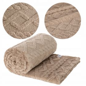 Koc narzuta Mikrofibra 150x200 PLECIONY WARKOCZ ciepły BEŻ beżowy