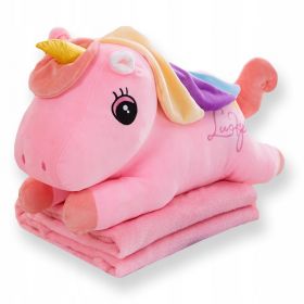 Maskotka JEDNOROŻEC różowy 100x160 Koc z Maskotką 3w1 koc maskotka poduszka