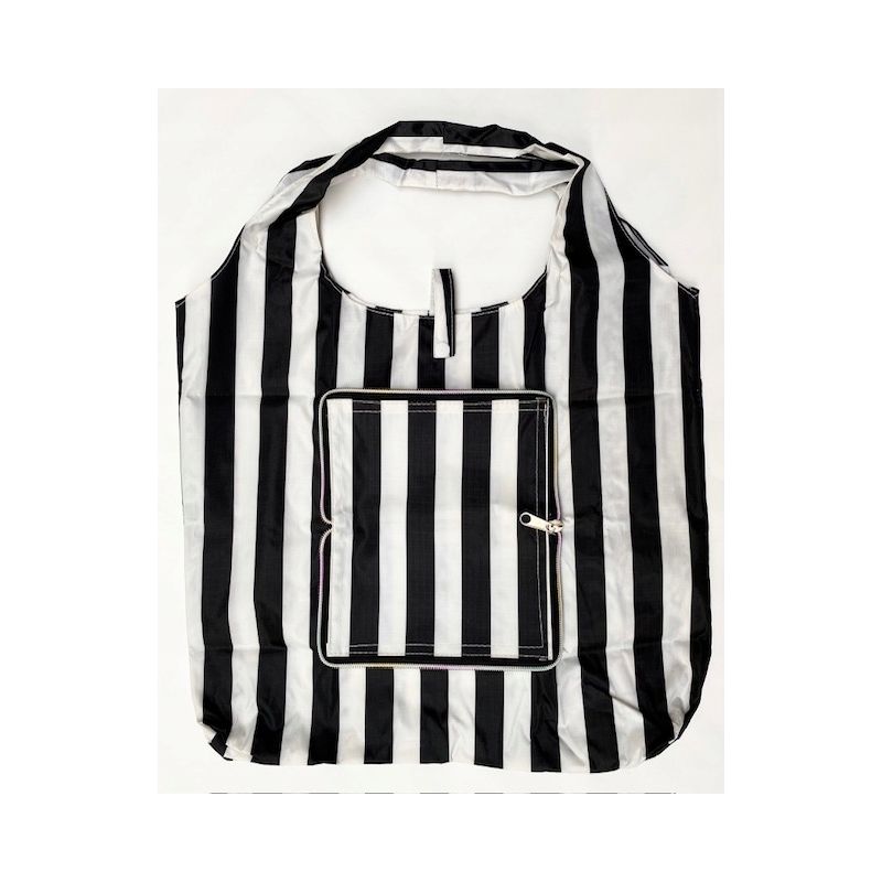 TORBA SKŁADANA EKO PORTFEL ZAKUPY PASY CZARNO BIAŁ