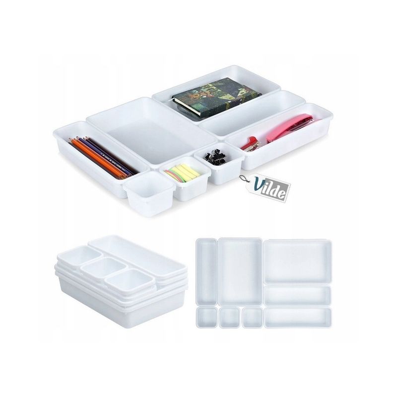 Organizer do szuflady biały modułowy zestaw 8 szt pojemniki