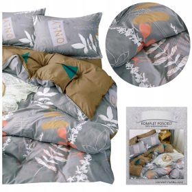 Komplet pościeli 160x200 + 2 poszewki 70x80 POŚCIEL szara kolorowe liście