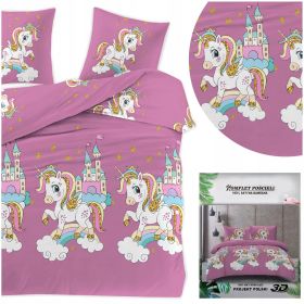 Pościel 160x200 + 2 poszewki KUCYKI lila róż 3 cz. na zamek dla dziewczynki