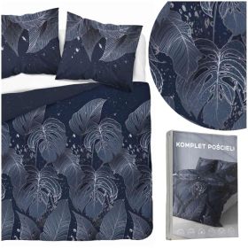 Komplet pościeli 160x200 +2poszewki 70x80 POŚCIEL GRANATOWA liście MONSTERY