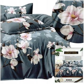 Komplet pościeli 160 x 200 + 2 poszewki pościel GRANATOWA Kwiaty