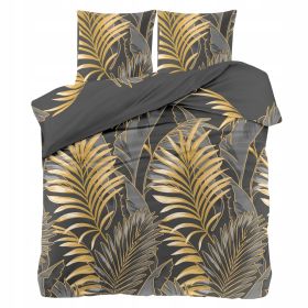 Pościel 160x200 + 2 POSZEWKI złote LIŚCIE czarna szara 3 częściowa na zamek