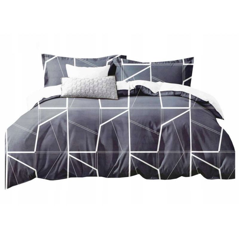 Komplet pościel 160 x 200 + 2 poszewki Geometryczna granatowo stalowa