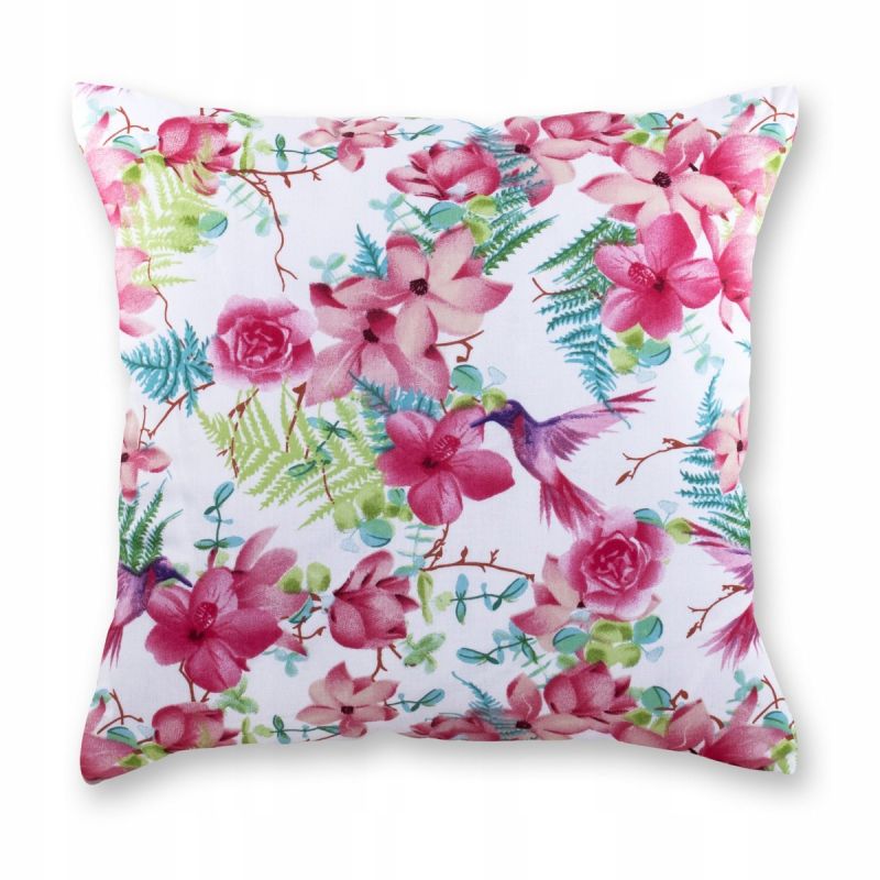 Poszewka na Poduszkę BAWEŁNA 40x40 Jasiek biała różowe kwiaty DEKORACYJNA