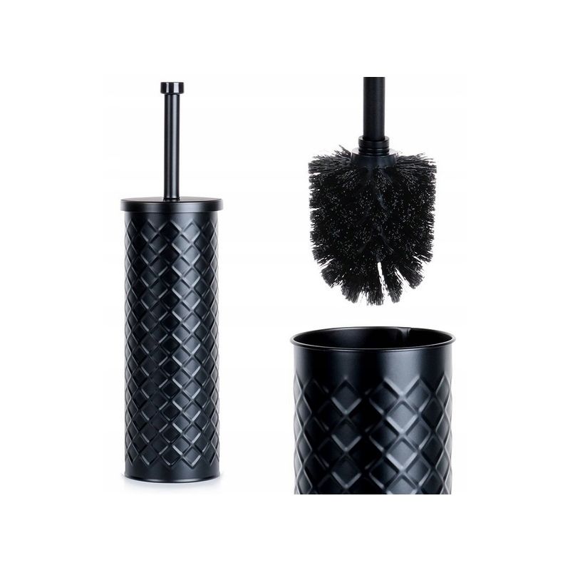 Szczotka do toalety ze stojakiem metalowa czarna 38x10 cm Zestaw do WC