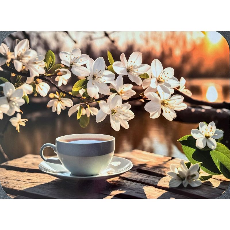 PODKŁADKA MATA LAMINOWANA NA STÓŁ FILIŻANKA + KWIAT WIŚNI