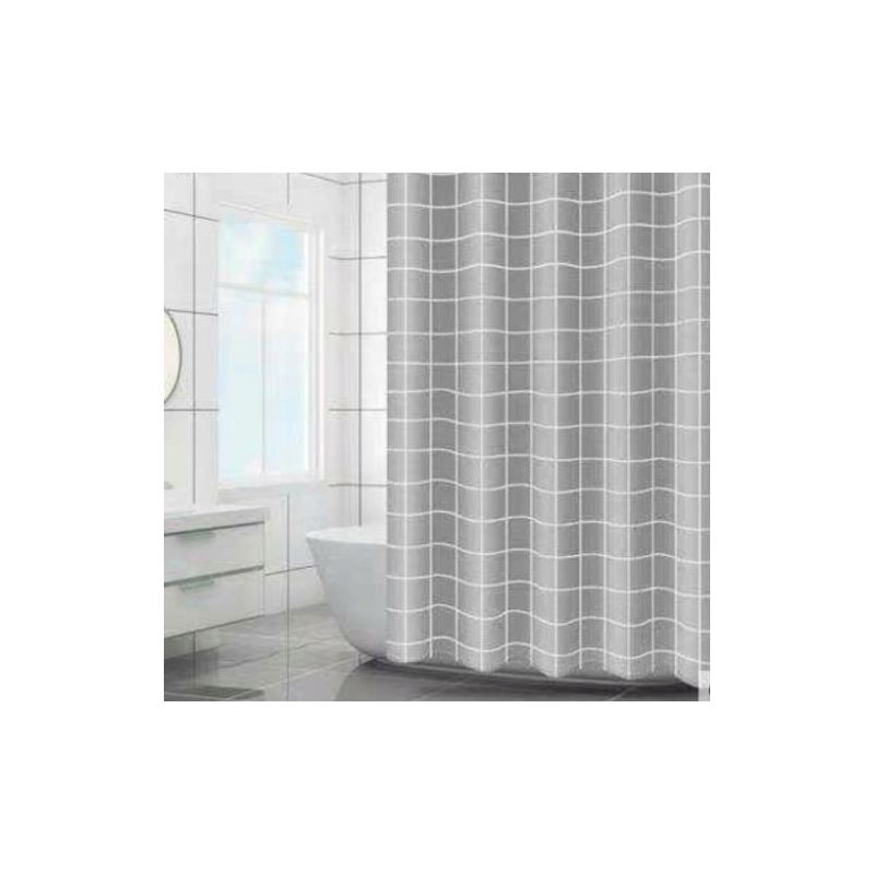 GRUBA ZASŁONA PRYSZNICOWA POLIESTROWA 180cm x 180 SZARA KRATKA