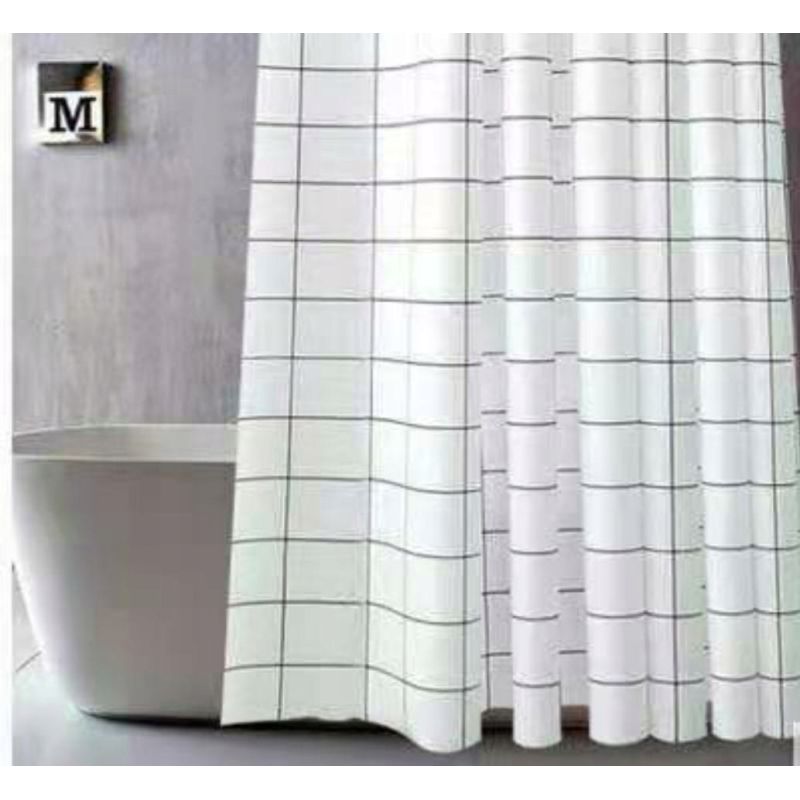 GRUBA ZASŁONA PRYSZNICOWA POLIESTROWA 180cm x 180 BIAŁA KRATKA