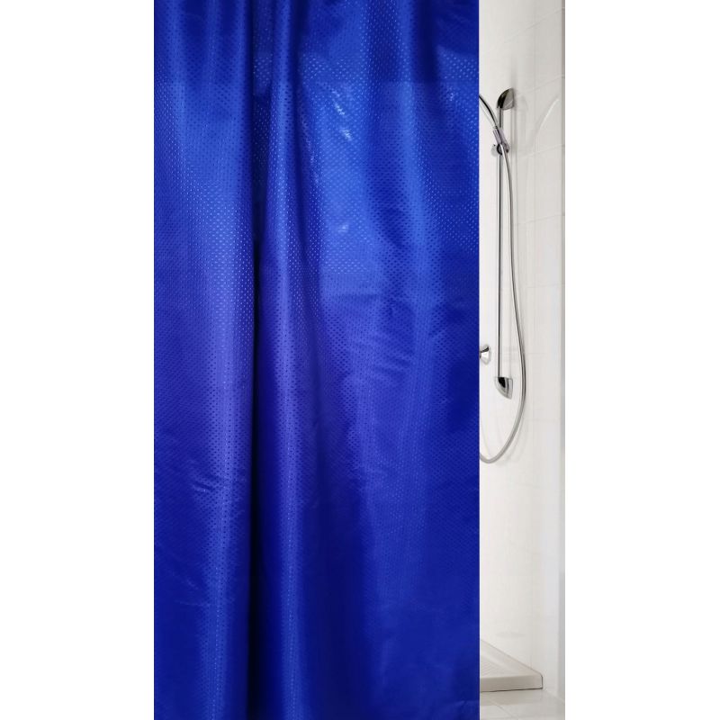 GRUBA ZASŁONA PRYSZNICOWA POLIESTROWA 180cm x 180 BIAŁA GRANATOWE KROPKI