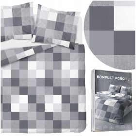 Komplet pościeli kwadraty 200x220 + 2 poszewki 70x80 POŚCIEL szara KRATKA