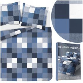 Komplet pościeli 200x220 + 2 poszewki 70x80 POŚCIEL NIEBIESKA KRATKA