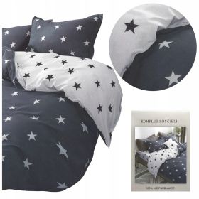 Komplet pościel 200 x 220 + 2 poszewki GRANATOWA BIAŁA GWIAZDKI