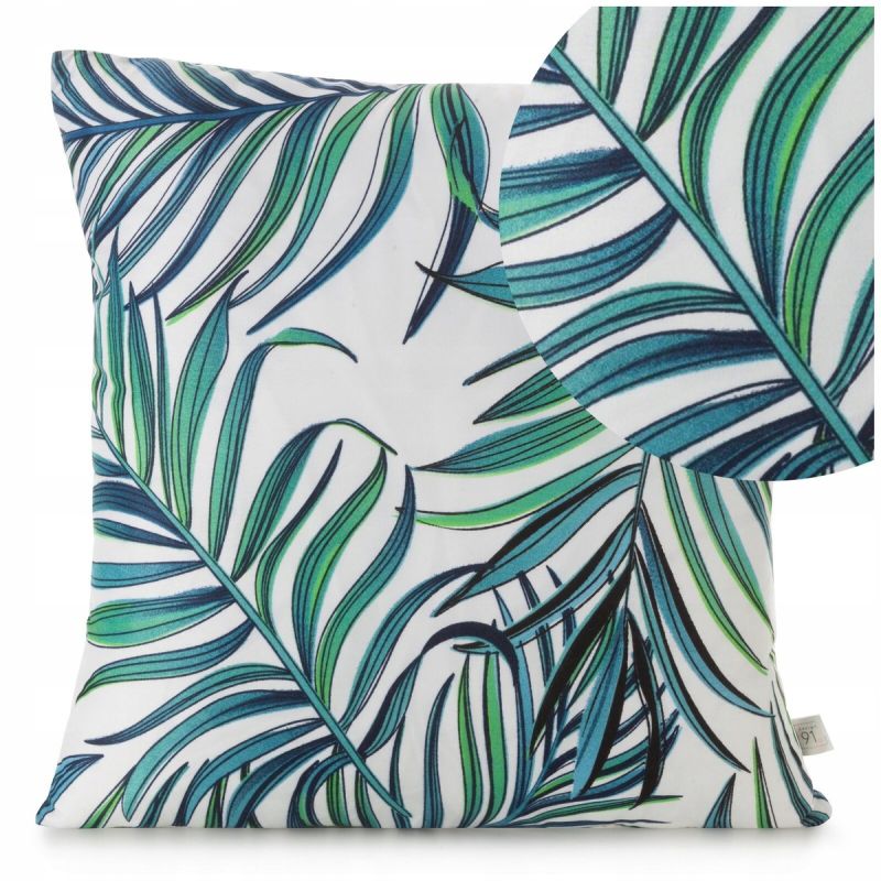 Poszewka 40 x 40 Dekoracyjna Mikrofibra Biała Liście Palmy