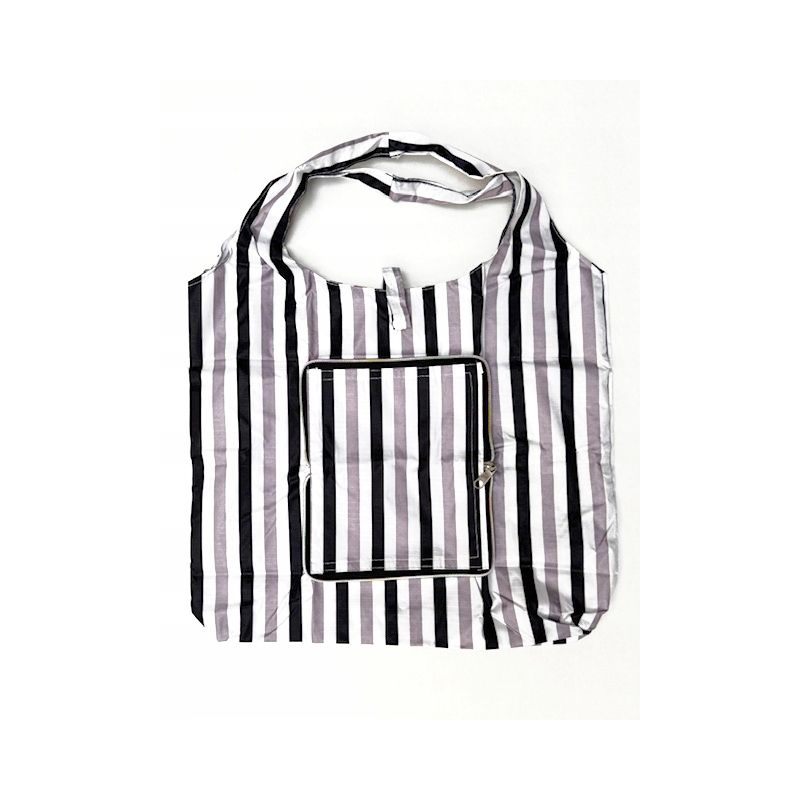 TORBA SKŁADANA EKO PORTFEL NA ZAKUPY CZARNO SZARO BIAŁE PASY