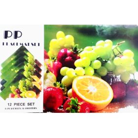 KOMPLET 6+6 PODKŁADKI MATY NA STÓŁ PROMOCJA 12SZT MIX OWOCÓW
