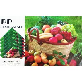 KOMPLET 6+6 PODKŁADKI MATY NA STÓŁ PROMOCJA 12SZT KOSZ Z OWOCAMI
