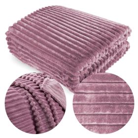 Koc narzuta Mikrofibra Pluszowy 160x200 TŁOCZONY PASY Ciemny RÓŻ