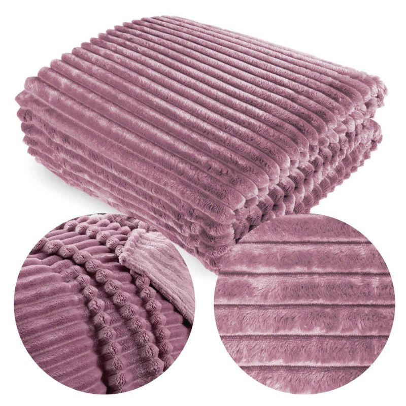 Koc narzuta Mikrofibra Pluszowy 160x200 TŁOCZONY PASY Ciemny RÓŻ