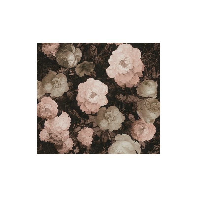 TAPETA 37650-4 NAMALOWANE KWIATY, RÓŻE RETRO NA CIEMNYM TLE, liście FLIZ