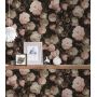 TAPETA 37650-4 NAMALOWANE KWIATY, RÓŻE RETRO NA CIEMNYM TLE, liście FLIZ
