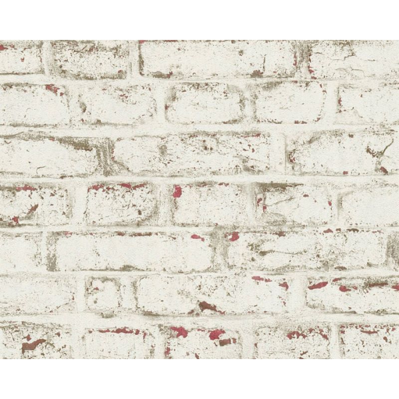 TAPETA 37162-1 CEGŁA 3D BIAŁA Z BORDO I SZAROŚCIĄ BIELONY MUR Winyl Fliz