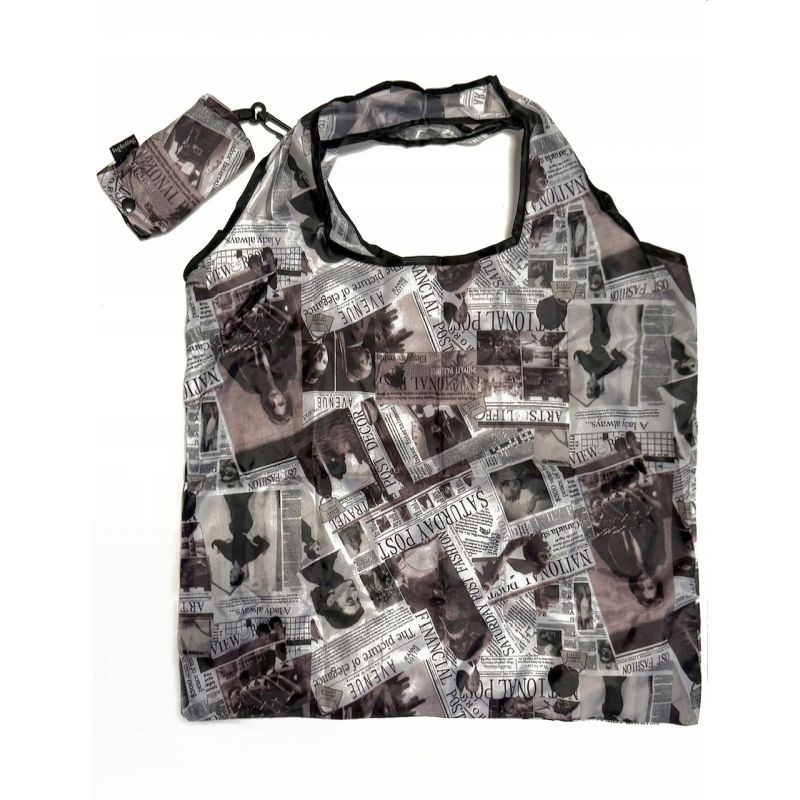 TORBA SKŁADANA EKO SOFT ZAKUPY CZARNA BIAŁA GAZETA