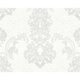 TAPETA 436166-1 ORNAMENT BIEL SREBRO Brokat Tłoczona Fliz