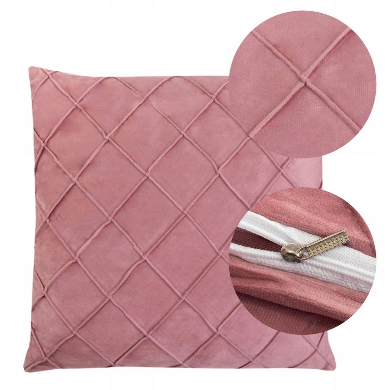 Poszewka 40 x 40 Dekoracyjna Orazio Velvet z przeszyciami RÓŻOWA Elegancka