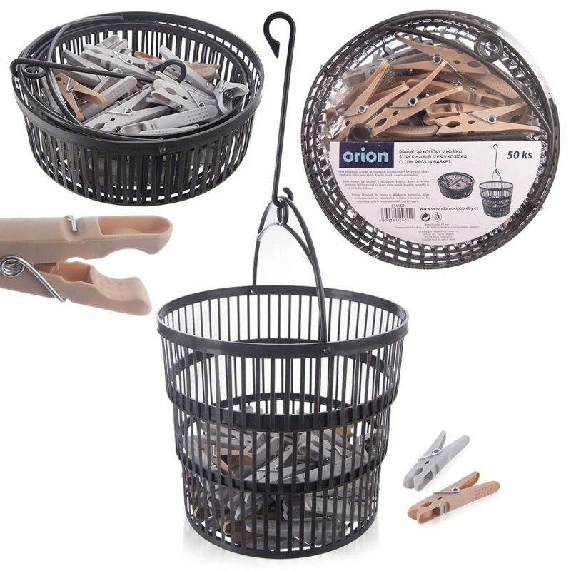Wytrzymałe Klamerki 8cm na pranie w składanym koszyku 50 szt. komplet