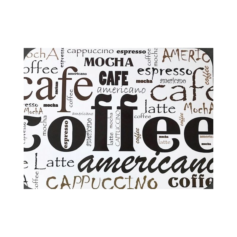 PODKŁADKA MATA STOŁOWA LAMINOWANA NA STÓŁ NAPISY COFFEE BIAŁA BRĄZ