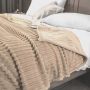 Koc narzuta Mikrofibra Pluszowy 200x220 TŁOCZONY PASY BEŻ KREM