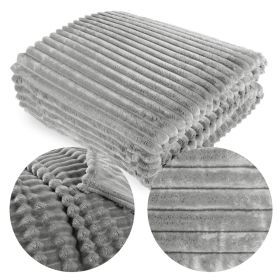 Koc narzuta Mikrofibra Pluszowy 160x200 TŁOCZONY PASY SZARY