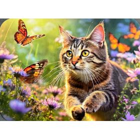 PODKŁADKA MATA STOŁOWA LAMINOWANA NA STÓŁ KOT I MOTYLE NA ŁĄCE