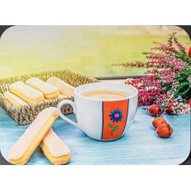 PODKŁADKA MATA STOŁOWA LAMINOWANA NA STÓŁ FILIŻANKA KAWA BISZKOPTY