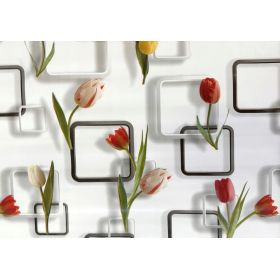 OBRUS CERATA GRUBA NA METRY BIAŁA W TULIPANY KWADRATY