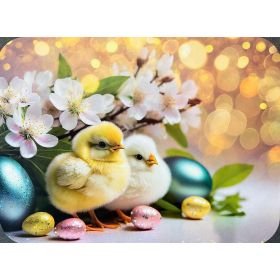 PODKŁADKA MATA STOŁOWA LAMINOWANA NA STÓŁ WIELKANOC DWA KURCZAKI PISANKI