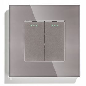 Nowoczesny włącznik szklany mechaniczny światła podwójny szary