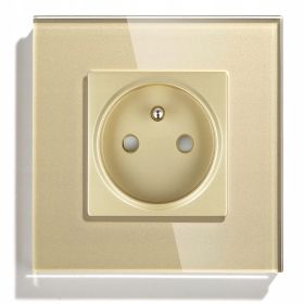 Gniazdo elektryczne z bolcem 230V gniazdko pojedyncze złote z szklaną ramką
