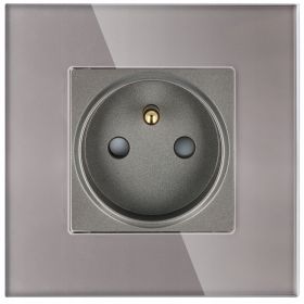 Gniazdo elektryczne z bolcem 230V gniazdko pojedyncze szare z szklaną ramką