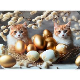 PODKŁADKA MATA STOŁOWA LAMINOWANA NA STÓŁ WIELKANOC RUDE KOTY PISANKI