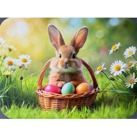 PODKŁADKA MATA STOŁOWA LAMINOWANA NA STÓŁ WIELKANOC ZAJĄC NA ŁĄCE W KOSZYKU