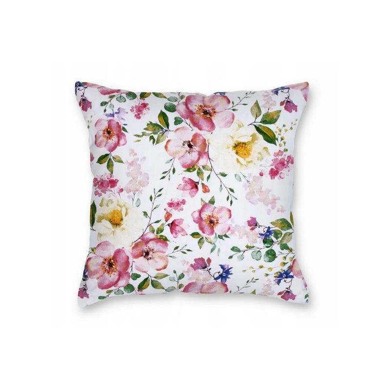 Poszewka na Poduszkę BAWEŁNA 40x40 Jasiek biała różowe kwiaty DEKORACYJNA